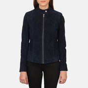 Women's Navy Blue Suede Leather Biker Jacket: The Nova