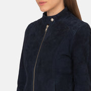 Women's Navy Blue Suede Leather Biker Jacket: The Nova