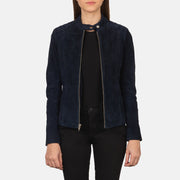 Women's Navy Blue Suede Leather Biker Jacket: The Nova