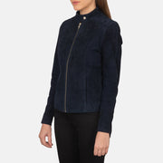 Women's Navy Blue Suede Leather Biker Jacket: The Nova