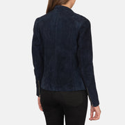 Women's Navy Blue Suede Leather Biker Jacket: The Nova