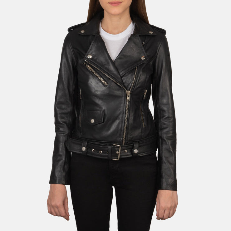 Women’s Black Leather Biker Jacket: The Stella