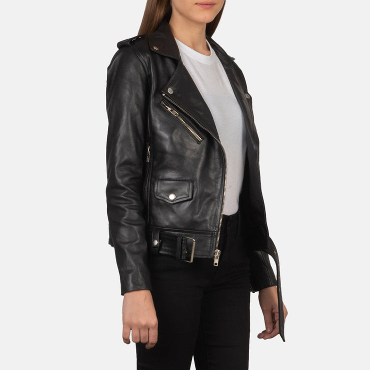 Women’s Black Leather Biker Jacket: The Stella