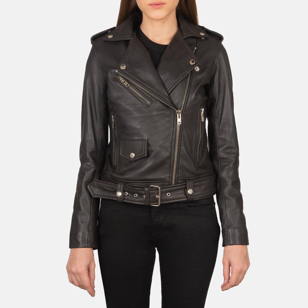 Women's Dark Brown Leather Biker Jacket: The Stella