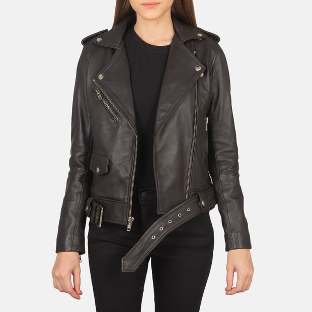 Women's Dark Brown Leather Biker Jacket: The Stella