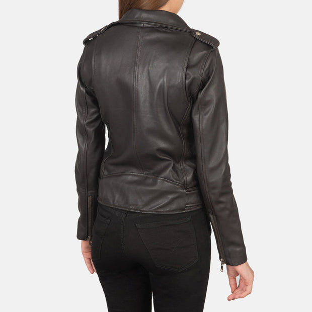 Women's Dark Brown Leather Biker Jacket: The Stella