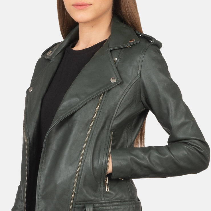 Women's Green Leather Biker Jacket: The Stella