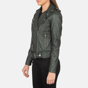 Women's Green Leather Biker Jacket: The Stella