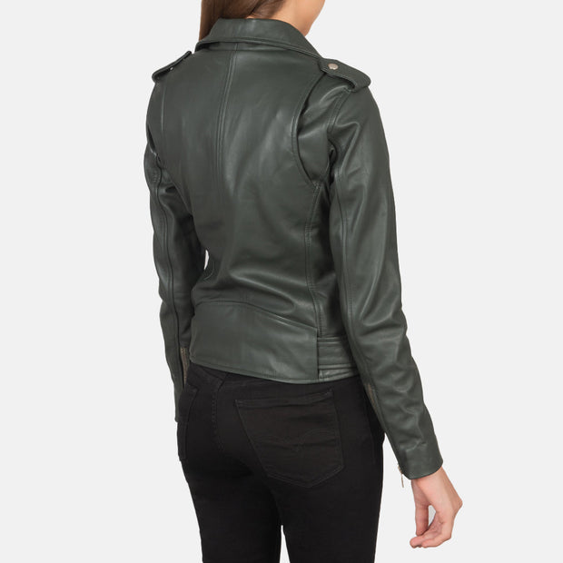 Women's Green Leather Biker Jacket: The Stella