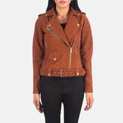 Women's Mocha Suede Leather Biker Jacket: The Stella