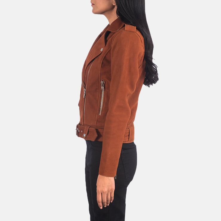 Women's Mocha Suede Leather Biker Jacket: The Stella