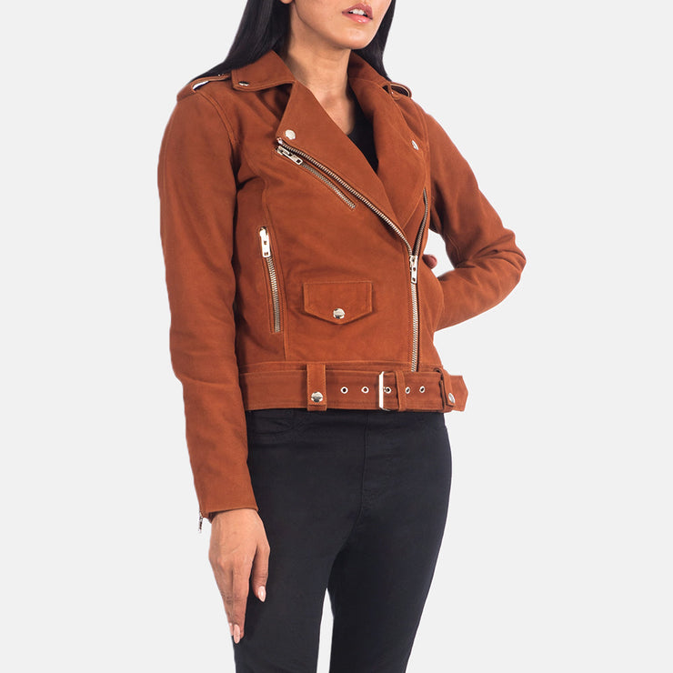 Women's Mocha Suede Leather Biker Jacket: The Stella