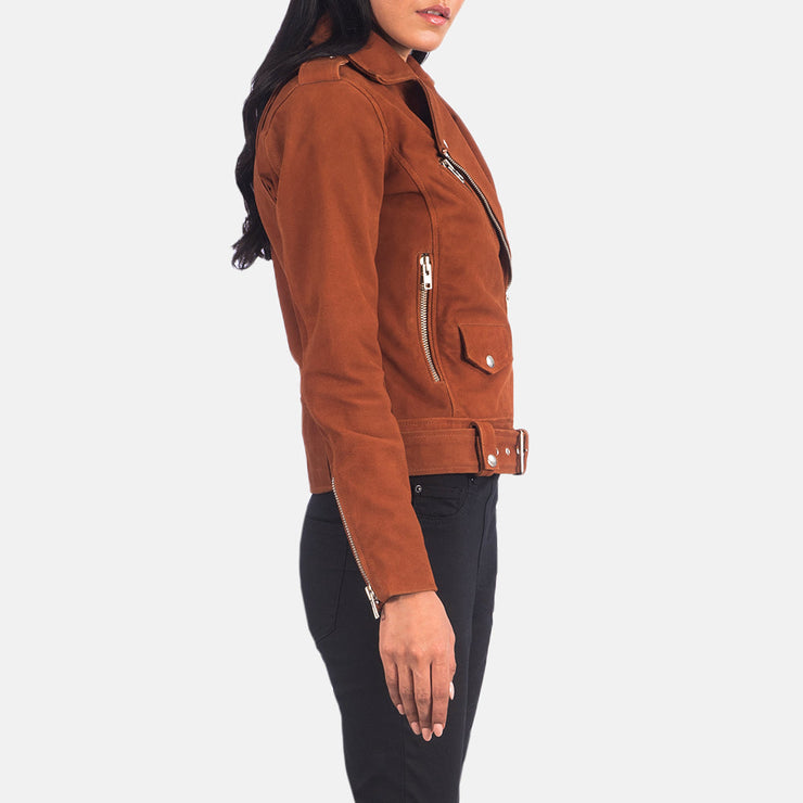 Women's Mocha Suede Leather Biker Jacket: The Stella