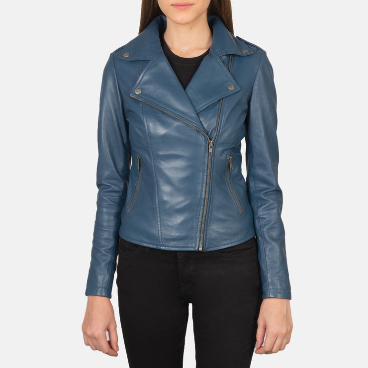 Women's Blue Leather Biker Jacket: The Summer