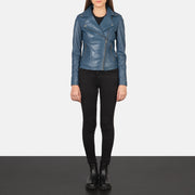 Women's Blue Leather Biker Jacket: The Summer