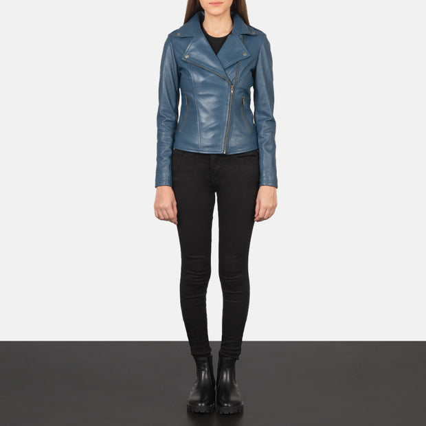 Women's Blue Leather Biker Jacket: The Summer