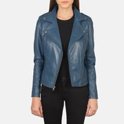 Women's Blue Leather Biker Jacket: The Summer