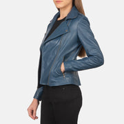 Women's Blue Leather Biker Jacket: The Summer