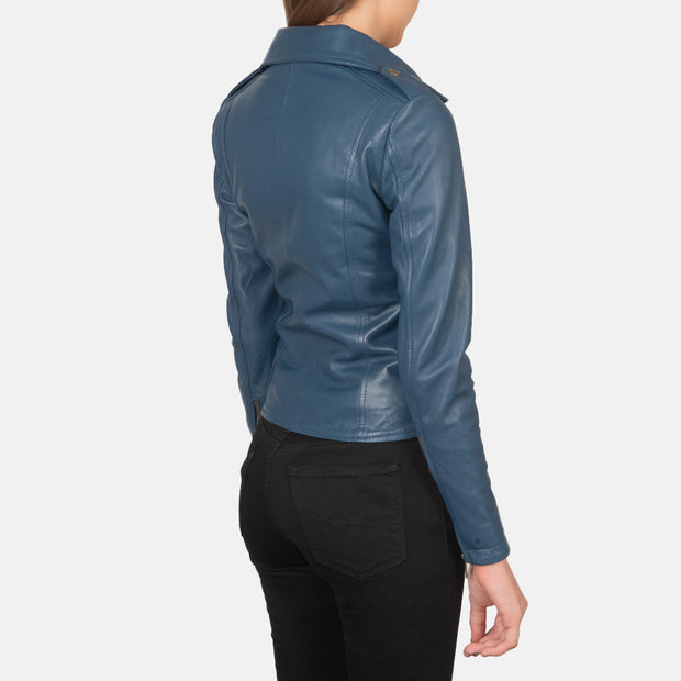 Women's Blue Leather Biker Jacket: The Summer