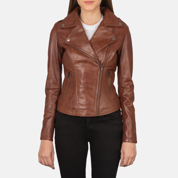 Women's Cognac Leather Biker Jacket: The Summer