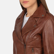 Women's Cognac Leather Biker Jacket: The Summer