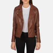 Women's Cognac Leather Biker Jacket: The Summer