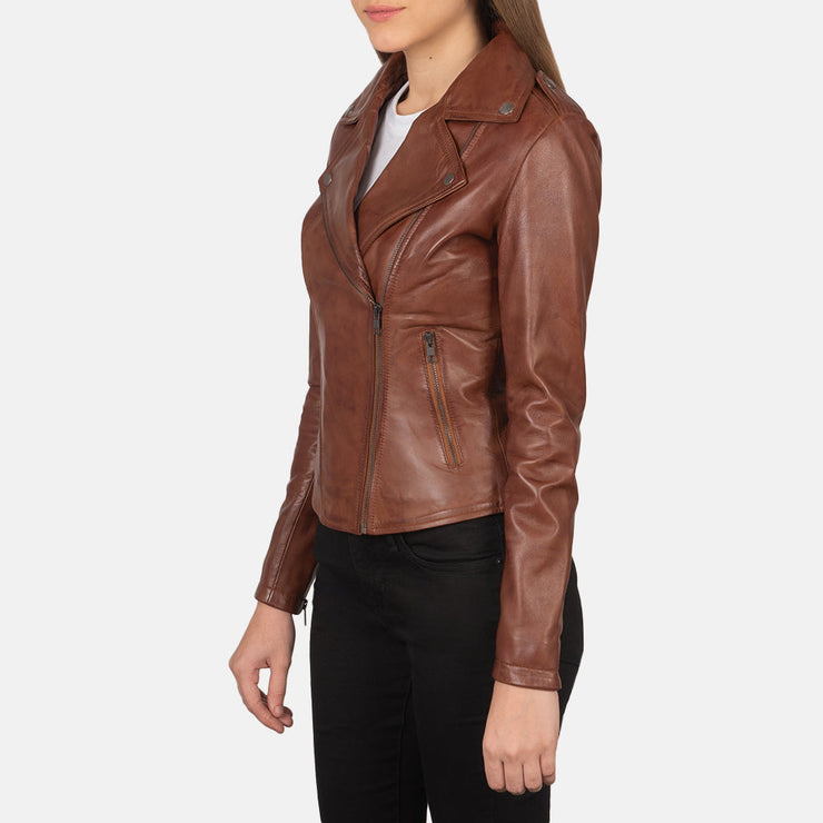 Women's Cognac Leather Biker Jacket: The Summer