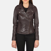 Women's Maroonish Brown Leather Biker Jacket: The Summer