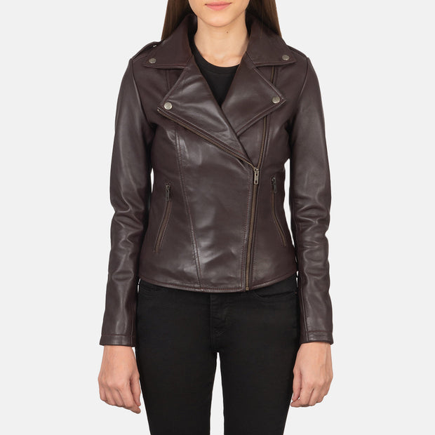 Women's Maroonish Brown Leather Biker Jacket: The Summer