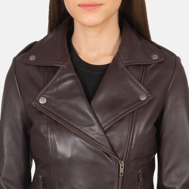 Women's Maroonish Brown Leather Biker Jacket: The Summer