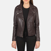 Women's Maroonish Brown Leather Biker Jacket: The Summer