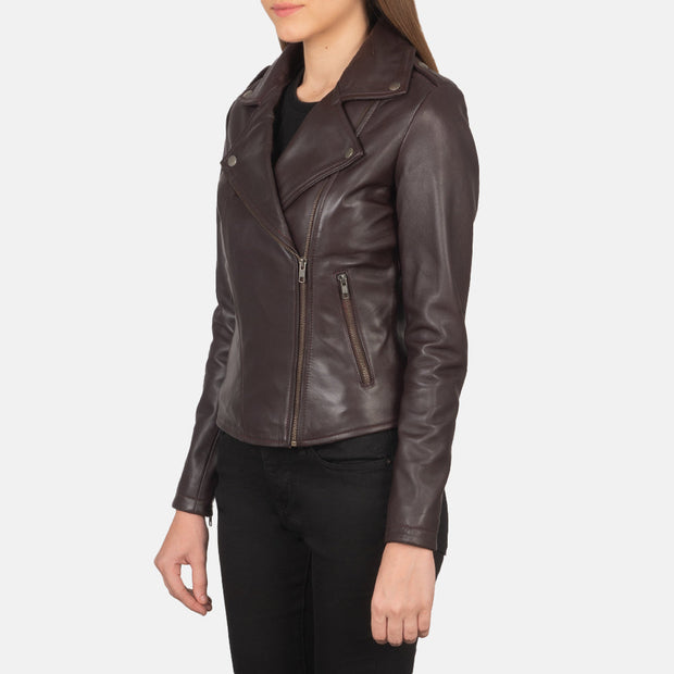 Women's Maroonish Brown Leather Biker Jacket: The Summer