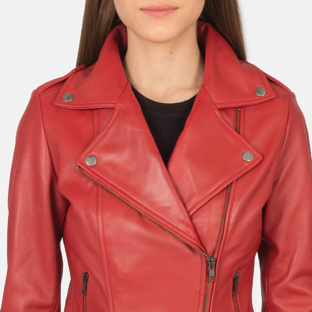 Women's Red Leather Biker Jacket: The Summer