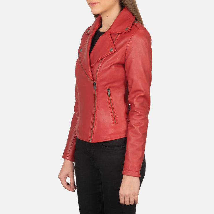 Women's Red Leather Biker Jacket: The Summer