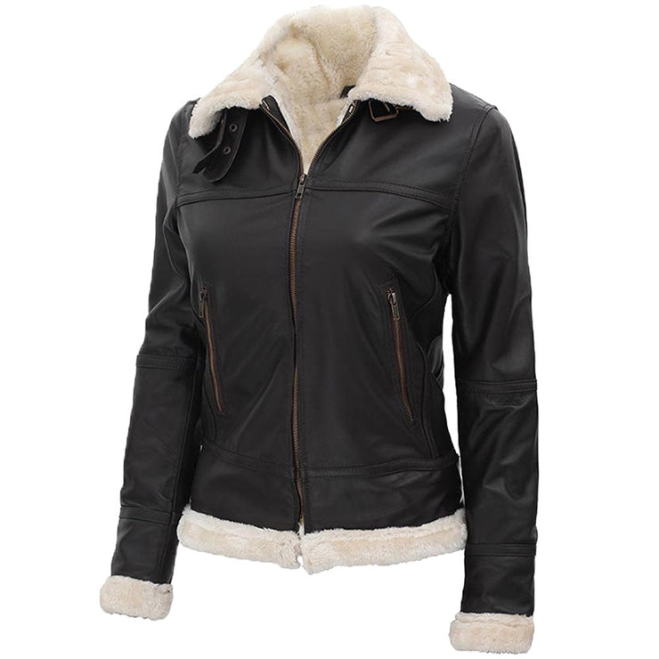 Women's Dark Brown Shearling Leather Jacket: The Rosa