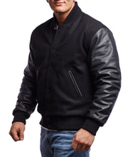 Men's Black Varsity Jacket With Leather Sleeves: The Last Demon