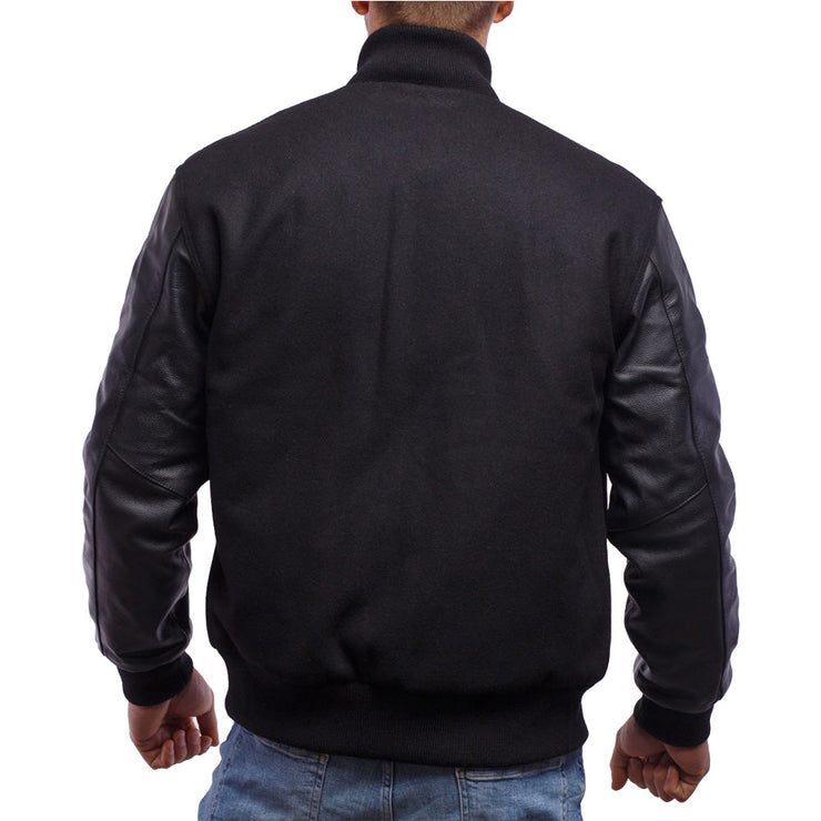 Men's Black Varsity Jacket With Leather Sleeves: The Last Demon