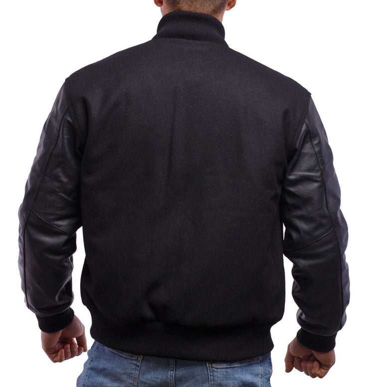 Men's Black Varsity Jacket With Leather Sleeves: The Last Demon