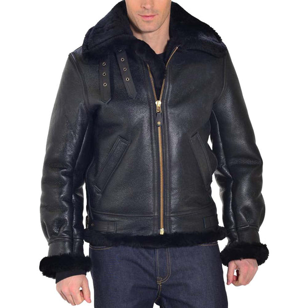 Men's B3 Black Shearling Leather Jacket: The Jaxon