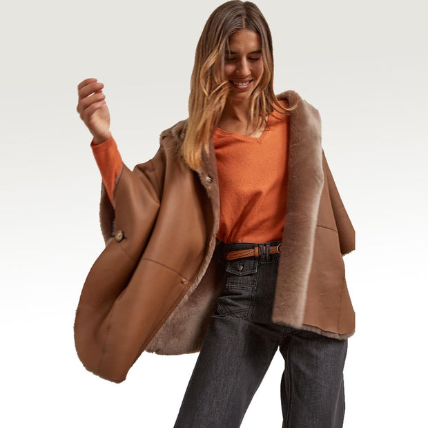 Women's Luxurious Brown Wool Cape With Hood : The Evelina