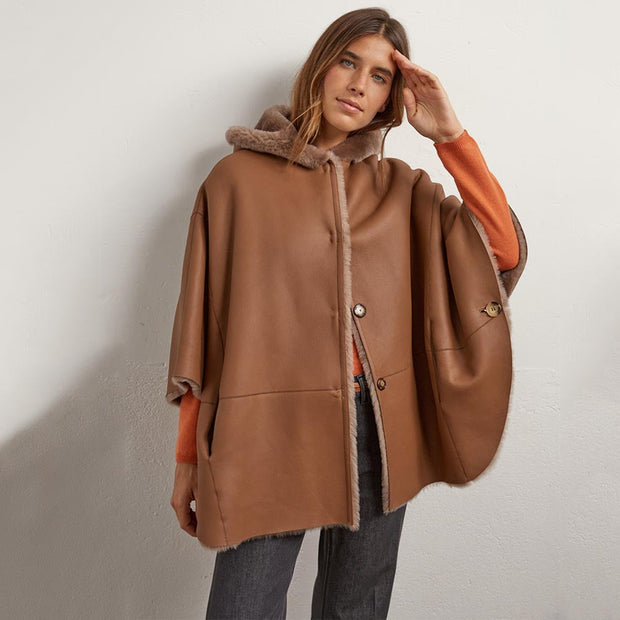 Women's Luxurious Brown Wool Cape With Hood : The Evelina