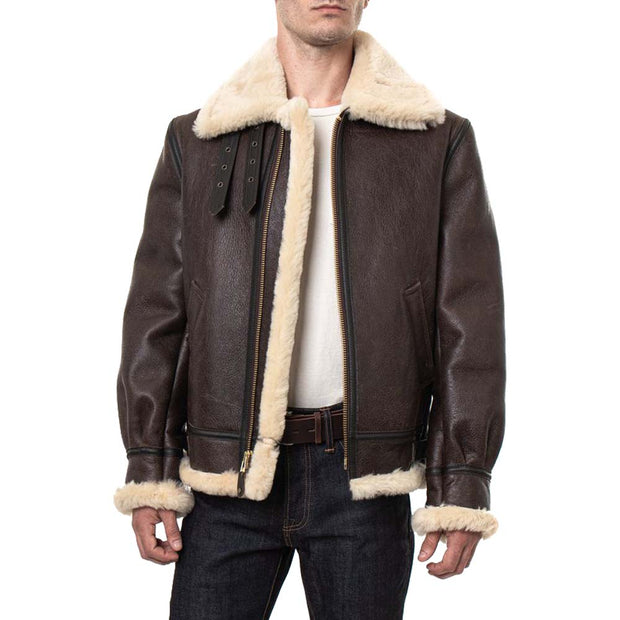 Men's B3 Brown Shearling Leather Jacket: The Jaxon