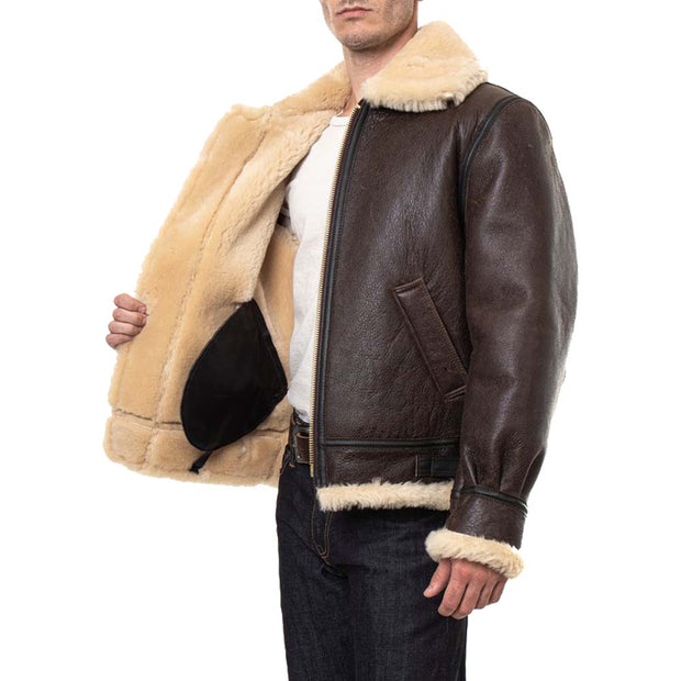 Men's B3 Brown Shearling Leather Jacket: The Jaxon