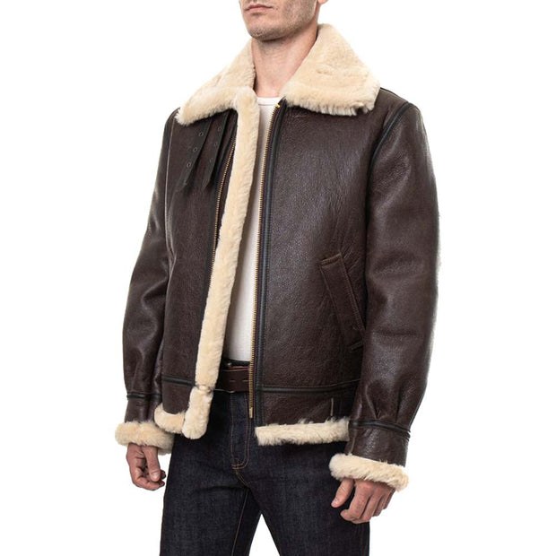 Men's B3 Brown Shearling Leather Jacket: The Jaxon