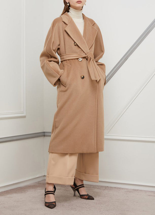 Women's Camel Brown Long Wool Coat: The Maria