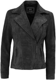 LEATHERS Women's Grey Suede Leather Moto Jacket