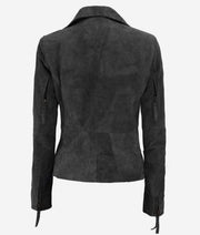 LEATHERS Women's Grey Suede Leather Moto Jacket