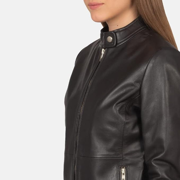 LEATHERS Women Rave Classic Black Leather Biker Jacket