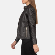 LEATHERS Women Rave Classic Black Leather Biker Jacket