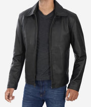 LEATHERS Mens Black Classic Shirt Collar Leather Lambsheep Jacket